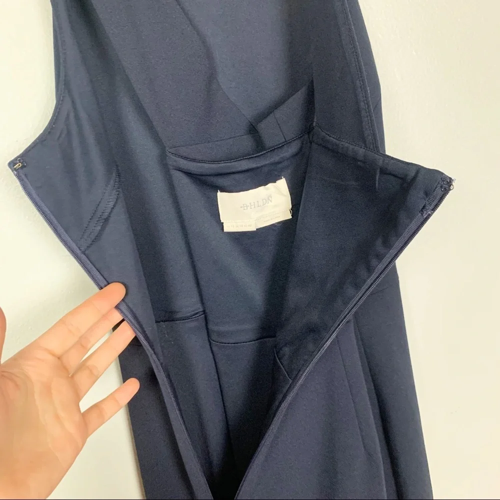 BHLDN Classy Navy Maxi Dress Criss Cross Straps 10 - Picture 10 of 14